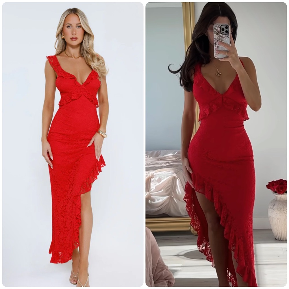 LACE MIDI DRESS RED